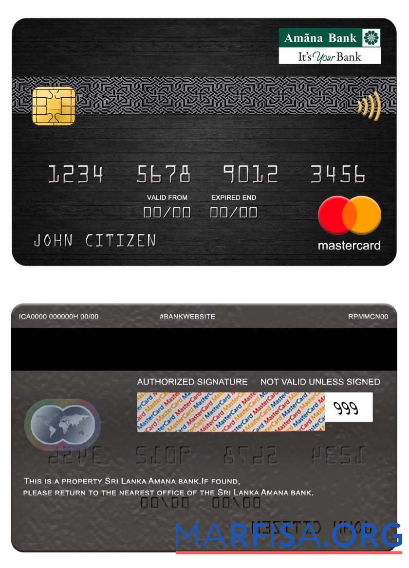 Downloadable Sri Lanka Amana bank mastercard sample